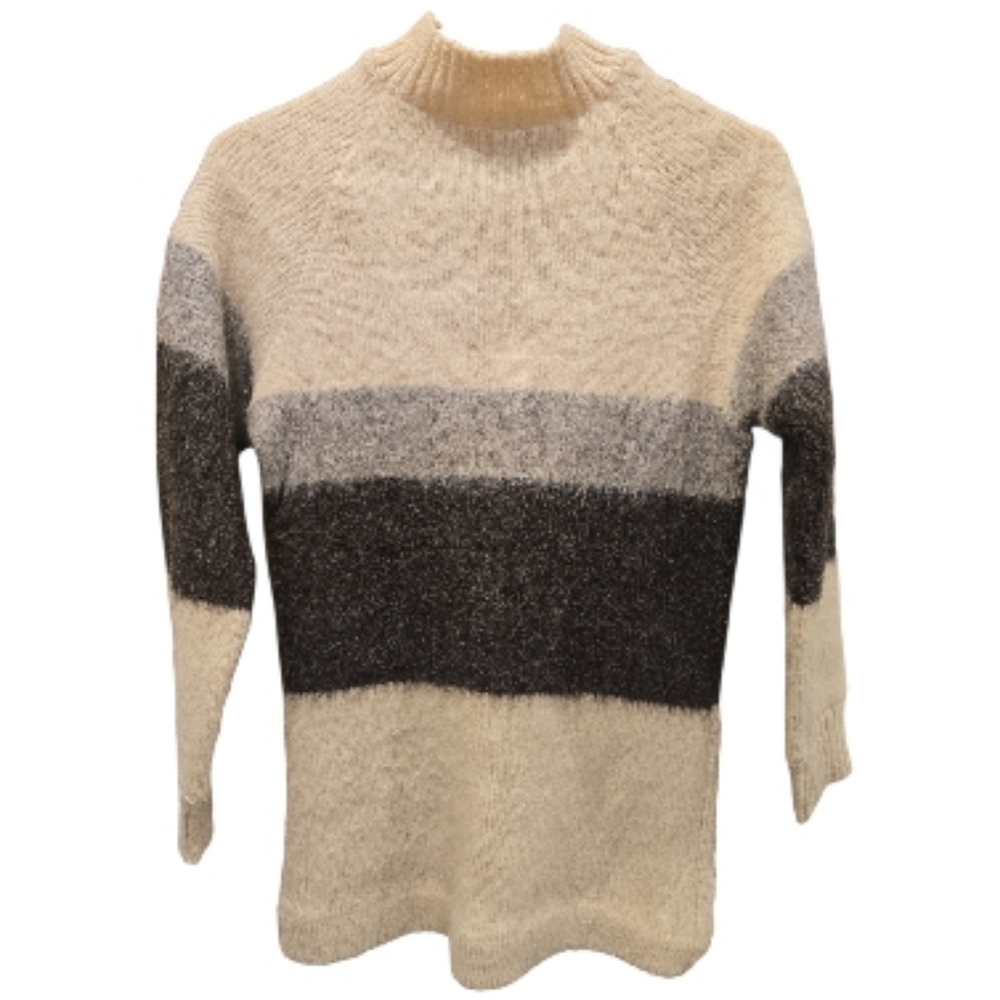Vtg Icewool Iceland Wool Sweater 100% Wool Ivory Gray Brown Long Sleeve Tunic M